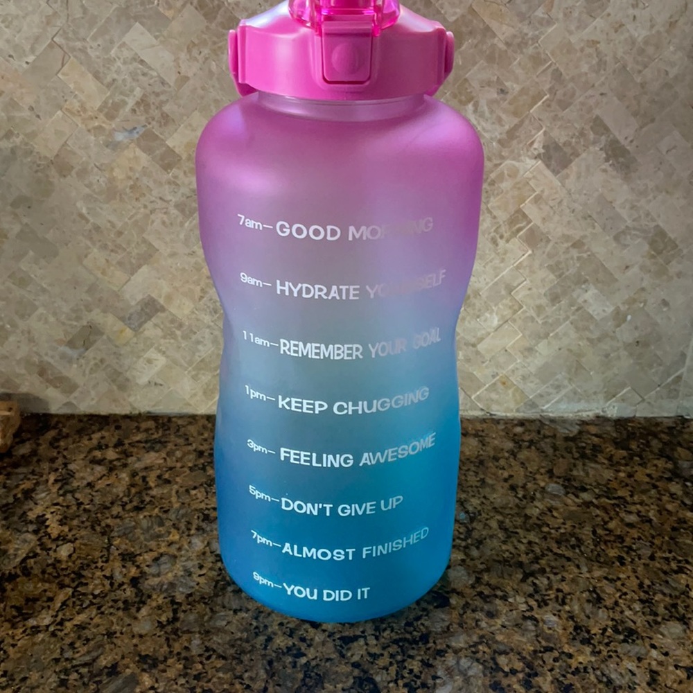 128oz Leak-Proof Gallon Water Jug w/ Removable for Fitness (Pink/Green Gradient)